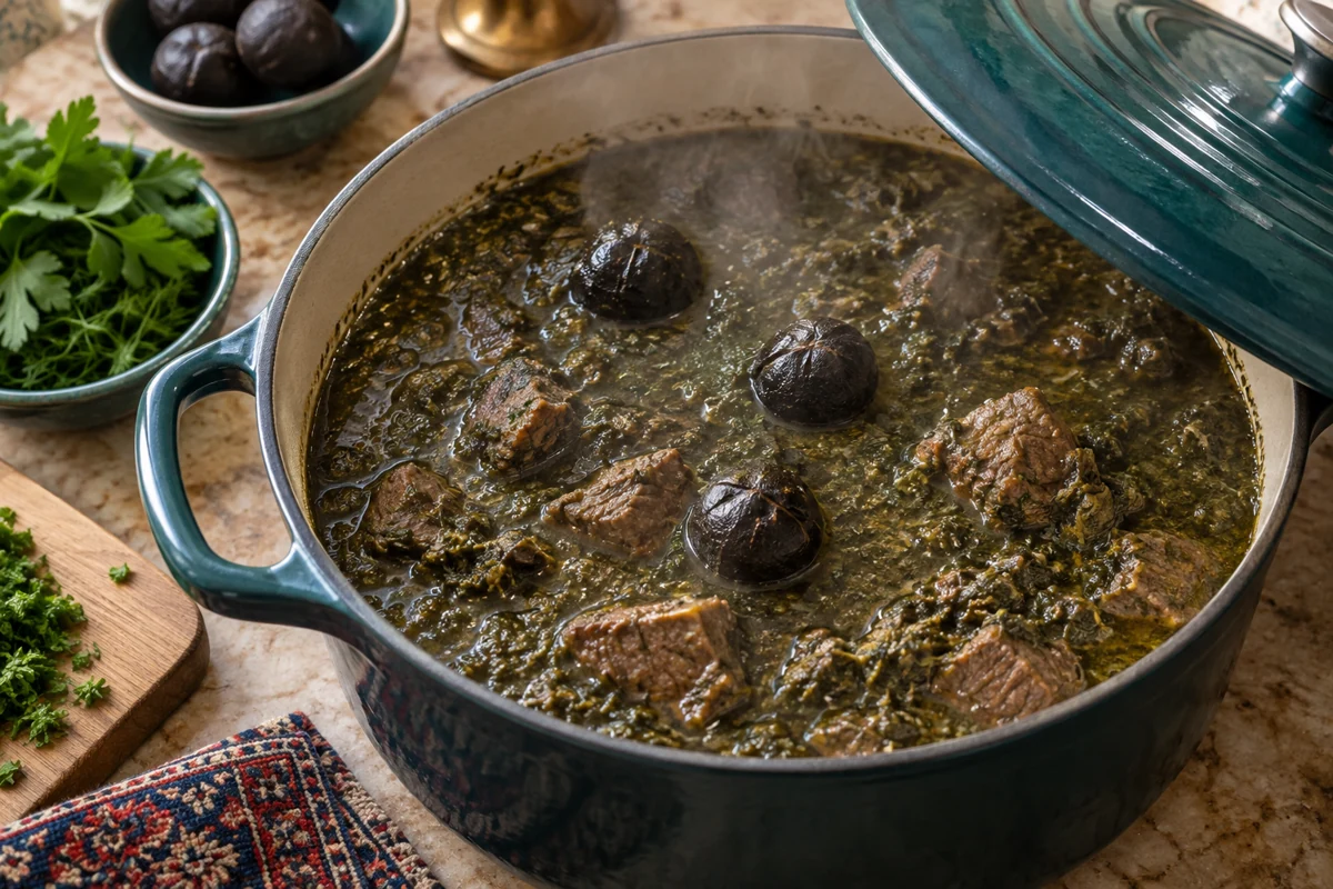 Ghormeh sabzi, étape 4 : Mijoter · 1 h 30