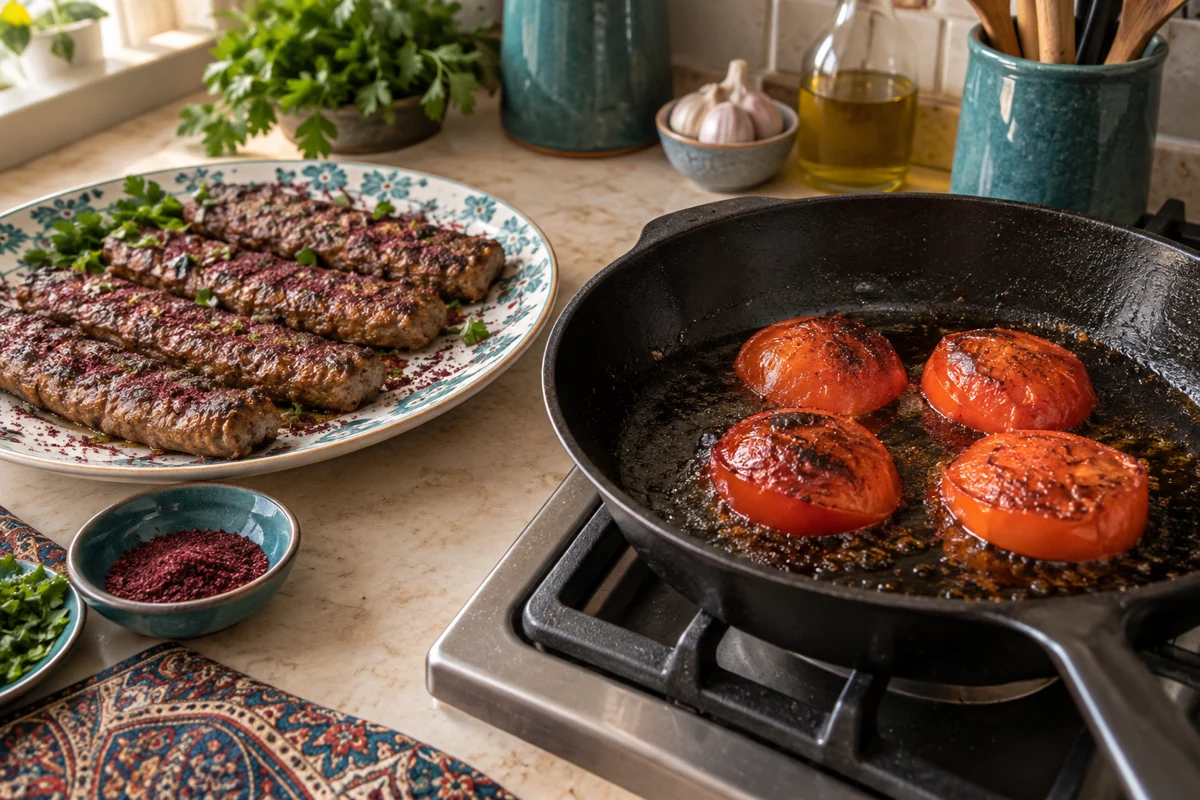 Koobideh à la poêle, étape 4 : Griller les tomates · 8 min