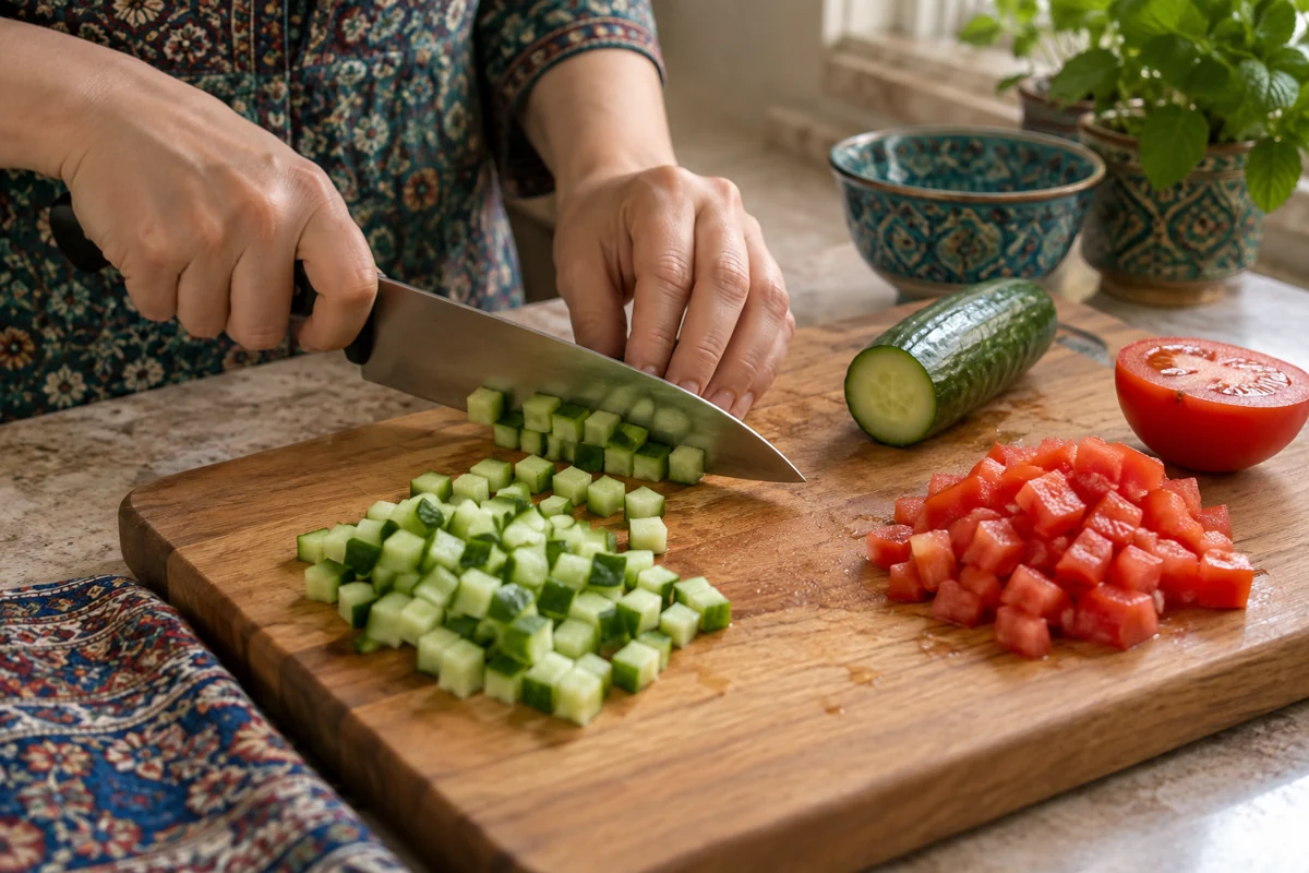 Salade shirazi, étape 1 : Couper en petits dés